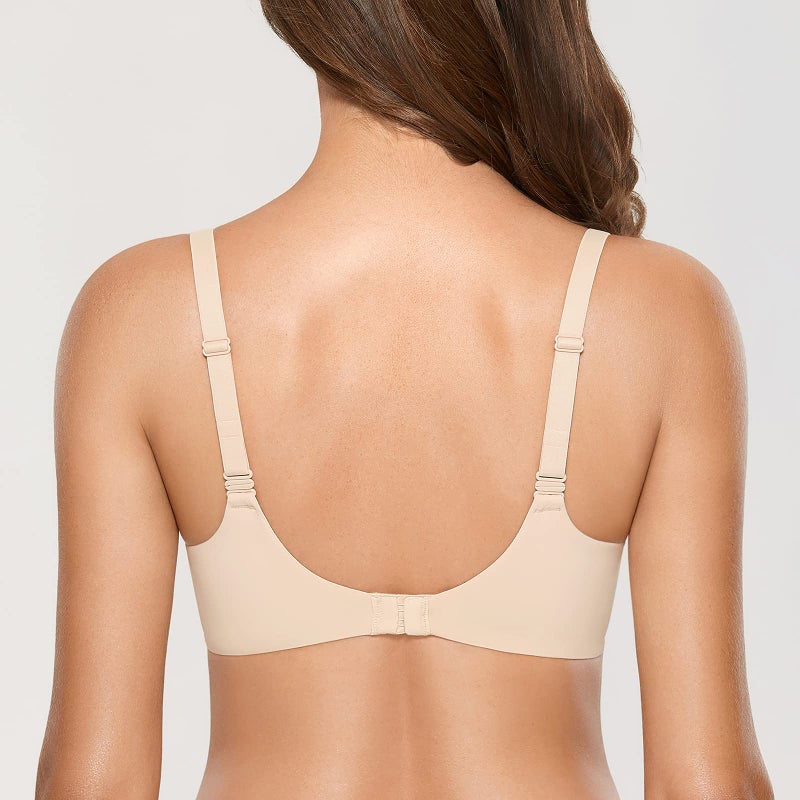 DOBREVA Women's Push Up T-Shirt Bra Underwire Padded Bras Plunge Full Coverage Beige (Band Size is Small. Order 1 Band Size up.) 36C - Image 4
